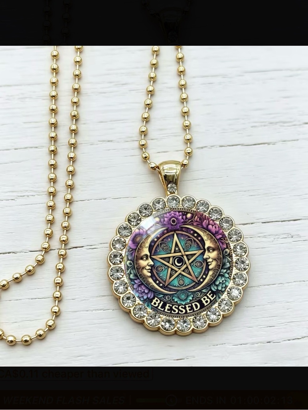 ⭐️ Blessed Be Gold-Tone Pentagram Pendant Necklace with Purple Accents New